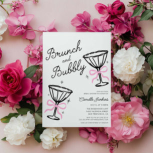Invitation Brunch rose et bubbly main Whimsical tiré