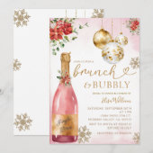 Invitation Brunch rose et Fête des mariées champagne Bubbly (Devant / Derrière)