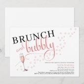 Invitation Brunch rose et Fête des mariées champagne Bubbly (Devant / Derrière)