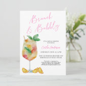 Invitation Brunch rose et Fête des mariées champagne Bubbly (Debout devant)