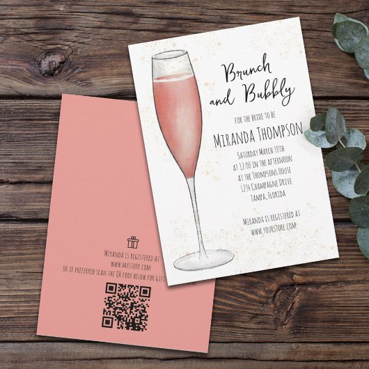 Invitation Brunch rose et Fête des mariées de champagne Bubbl