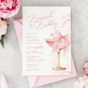 Invitation Brunch rose et Fête des mariées mousseuse
