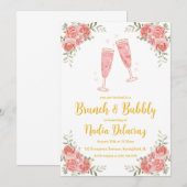 Invitation brunch rose et or et douche à bulles (Devant / Derrière)