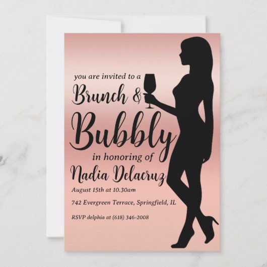 Invitation brunch rose et or et douche à bulles (Devant)