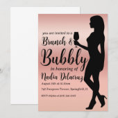 Invitation brunch rose et or et douche à bulles (Devant / Derrière)