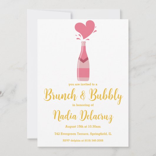 Invitation brunch rose et or et douche à bulles (Devant)
