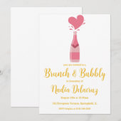 Invitation brunch rose et or et douche à bulles (Devant / Derrière)