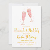 Invitation brunch rose et or et douche à bulles (Devant)