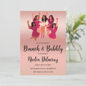 Invitation brunch rose et or et douche à bulles (Debout devant)