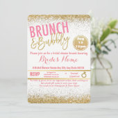 Invitation Brunch rose et or et Fête de l'mariée mousseuse (Debout devant)