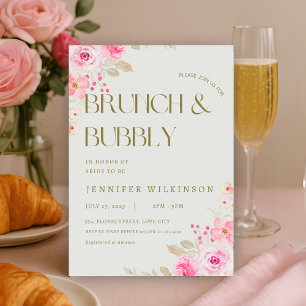 Invitation Brunch rose et or & Fête des mariées Bubbly