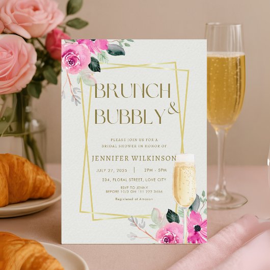 Invitation Brunch rose et or & Fête des mariées Bubbly