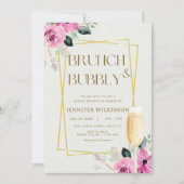 Invitation Brunch rose et or & Fête des mariées Bubbly (Devant)