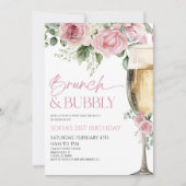 Invitation Brunch rose floral et brunch d'anniversaire Bubbly (Devant)
