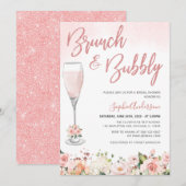 Invitation Brunch Rose Or Blush Et Fête des mariées Bubbly (Devant / Derrière)