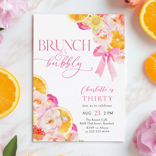 Invitation Brunch rose orange & Brunch d'anniversaire
