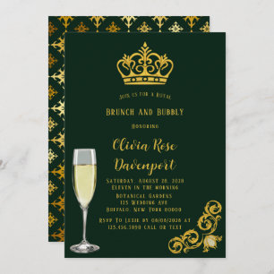 Invitation Brunch royal de la Couronne vert et or et mousseux