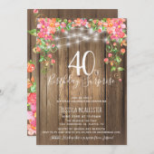 Invitation Brunch Rustic Floral 40e anniversaire surprise (Devant / Derrière)