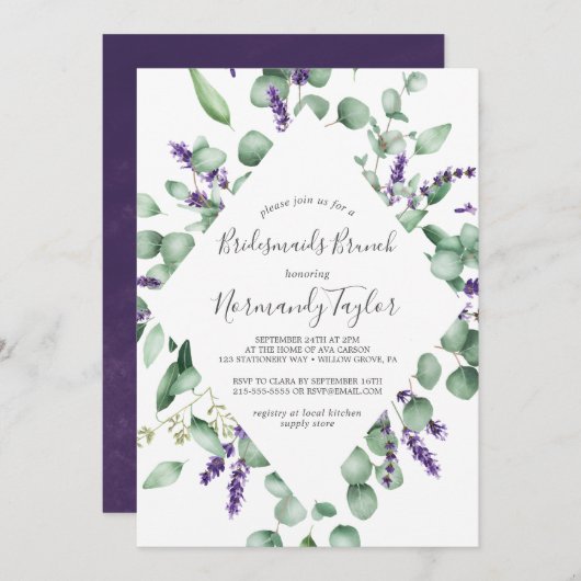 Invitation Brunch Rustic Lavender et Eucalyptus Bridesmaids (Devant / Derrière)