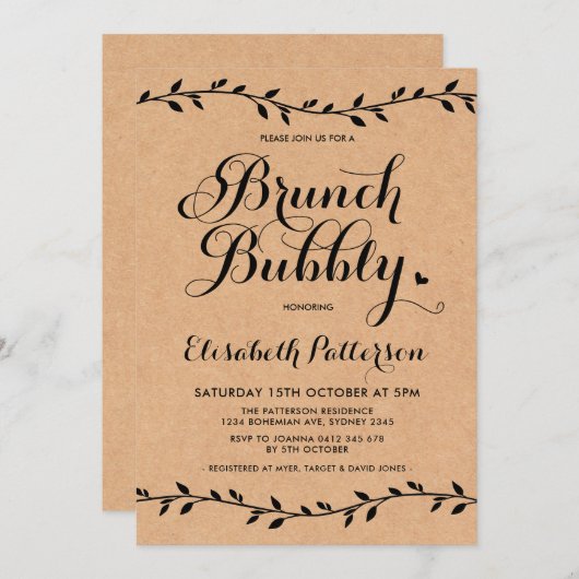 Invitation Brunch rustique & Baby shower Bubbly Moderne Laure (Devant / Derrière)