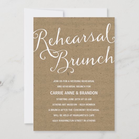 Invitation Brunch rustique de répétition de calligraphie de (Devant)
