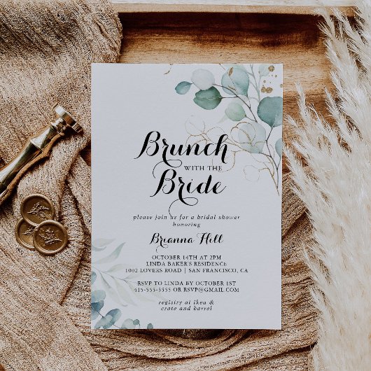 Invitation Brunch Rustique Gold Floral avec douche de mariée