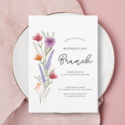 Invitation Brunch simple Fleur Fleur sauvage Fête des mères