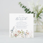 Invitation Brunch simple Fleur sauvage Fête des mariées bleu (Debout devant)