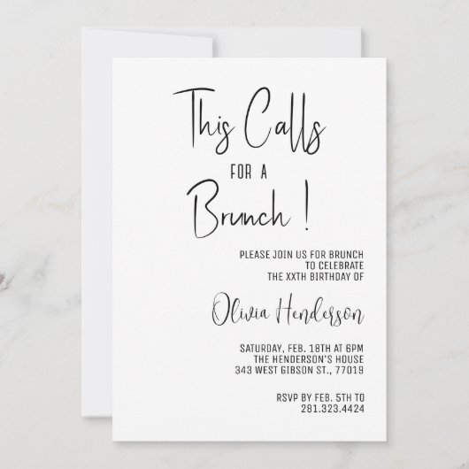 Invitation Brunch simple minimal de fête d'anniversaire moder (Devant)