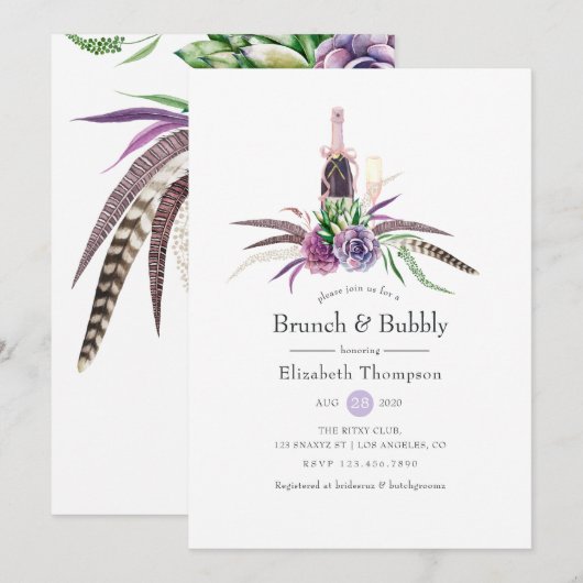 Invitation Brunch succulent mystique et Fête des mariées mous (Devant / Derrière)