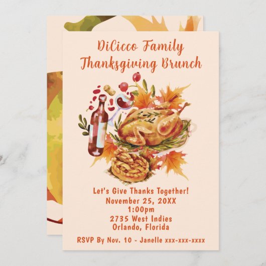 Invitation Brunch Thanksgiving en famille (Devant / Derrière)