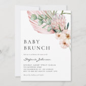 Invitation Brunch Tropical pour Bébé Protea Aquarelle Rose (Devant)