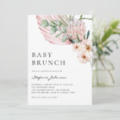 Invitation Brunch Tropical pour Bébé Protea Aquarelle Rose (Debout devant)