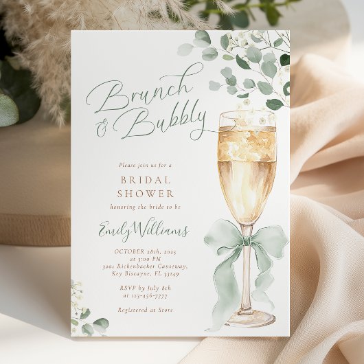 Invitation Brunch verdure et Bubbly pour une mariée