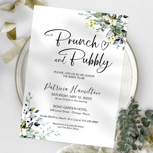 Invitation Brunch Vert Et Fête des mariées Bubbly