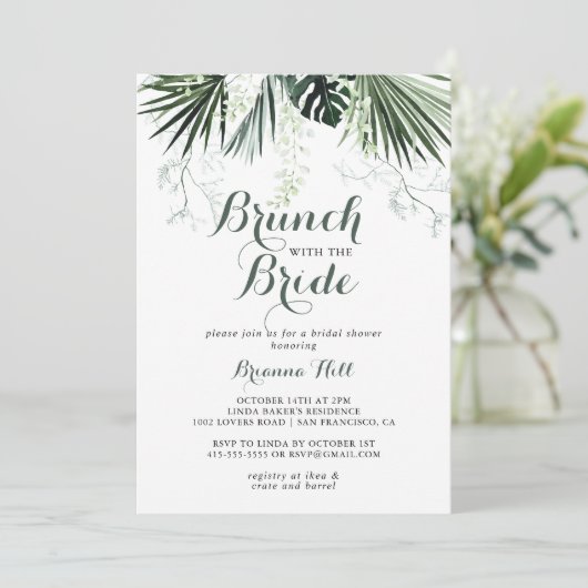 Invitation Brunch vert tropical avec douche de mariée (Debout devant)