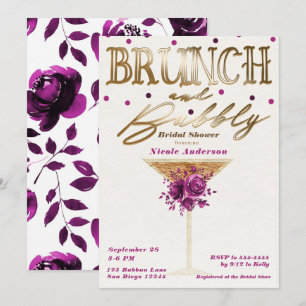 Invitation Brunch Vin Rose Pétillant Doré Floral Baby Shower 