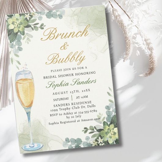 Invitation Brunch y Bubbly Glass of Champange Bridal Shower
