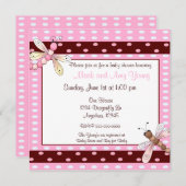 Invitation brune rose de baby shower de libellule (Devant / Derrière)