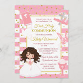 Invitation Brune rose Fille Première Sainte Communion (Devant / Derrière)