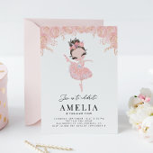 Invitation Brunette Ballerina en Robe Rose Anniversaire Flora