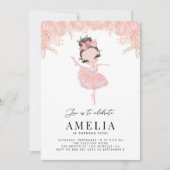 Invitation Brunette Ballerina en Robe Rose Anniversaire Flora (Devant)