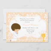 Invitation Brunette Boy First Communion Damask (Devant)