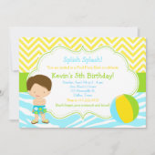 Invitation Brunette Boy Pool Party Bash Party (Devant)