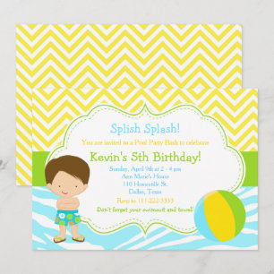 Invitation Brunette Boy Pool Party Bash Party