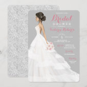 Invitation Brunette Bride Lace Gown Fête des mariées (Devant / Derrière)