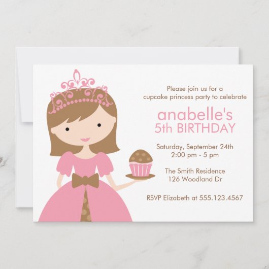 Invitation Brunette Cupcake Princesse Anniversaire (Devant)