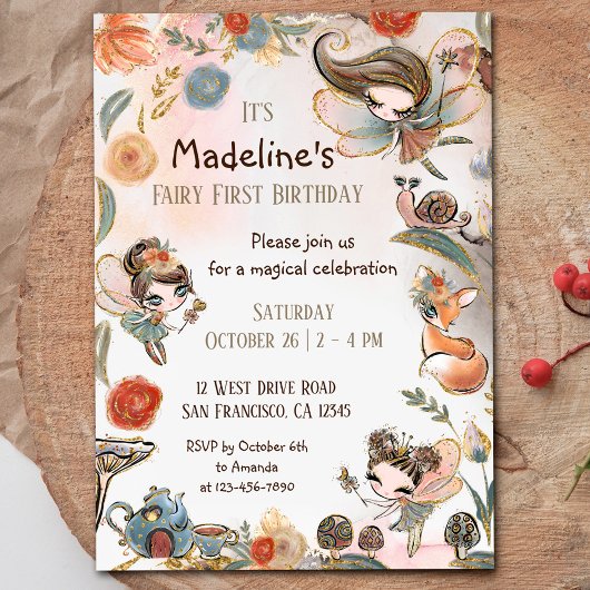 Invitation Brunette Fairy Anniversaire Fête de la Forêt Encha