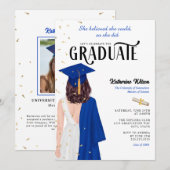 Invitation Brunette Female Bleue Elle Croit Diplôme (Devant / Derrière)