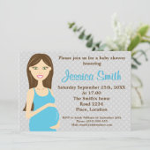 Invitation Brunette Femme Enceinte En Baby shower Robe Bleue (Debout devant)